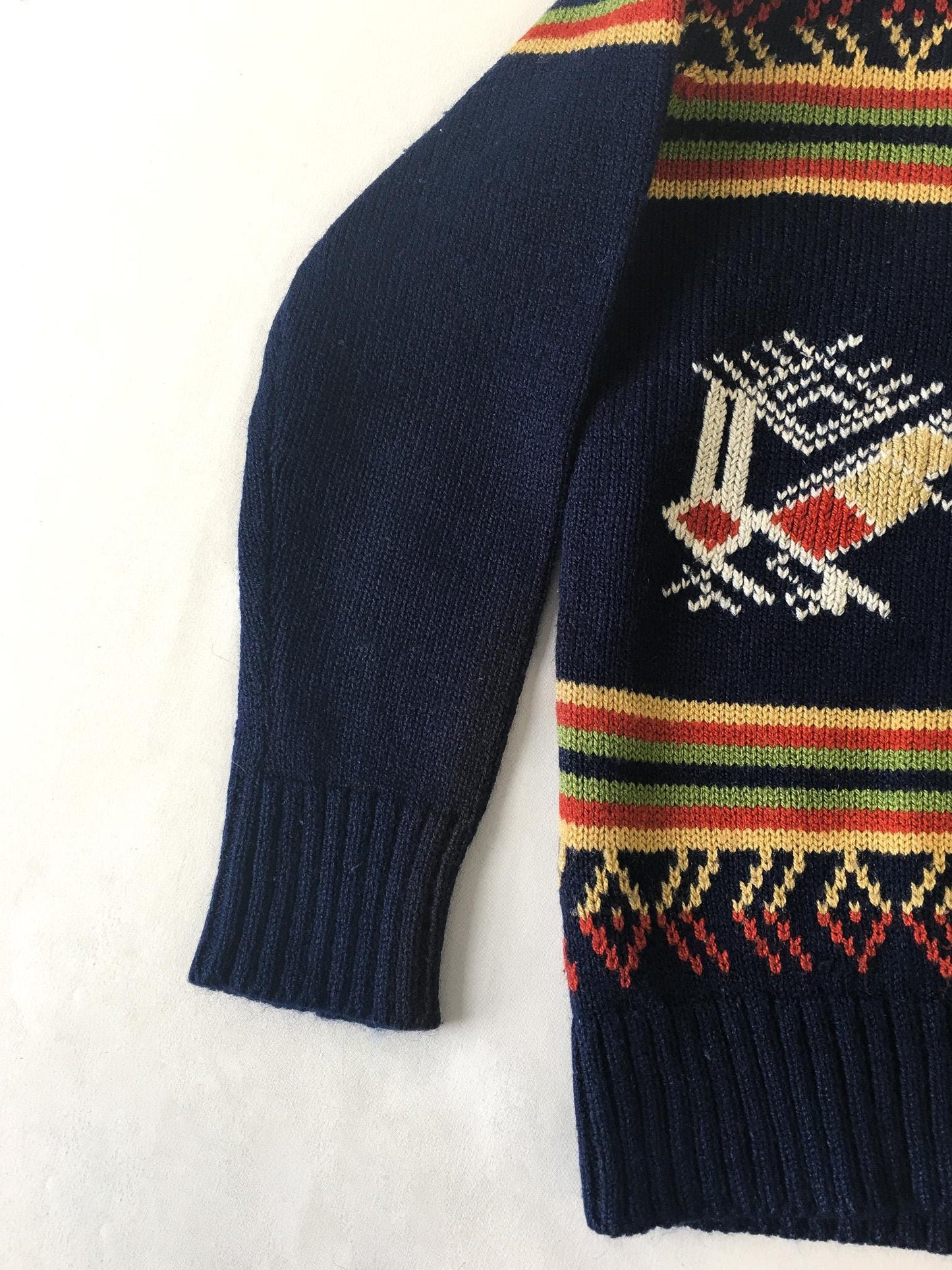 Vintage 60s Man-Lee Sportswear Navy Multicolor Abstract Animals Sweater, Vintage Children's Sweater