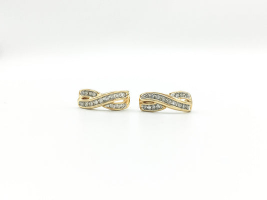 10K Yellow Gold and Diamond Curved "X" Style Stud Earrings, Pierced