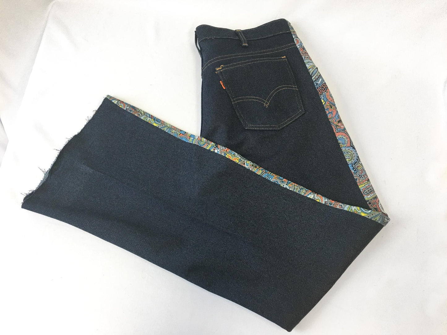 Vintage 60s Levi's Orange Tab Floral Patchwork Dark Wash Pants, Sz. 31 x 32, Vintage Western Pants