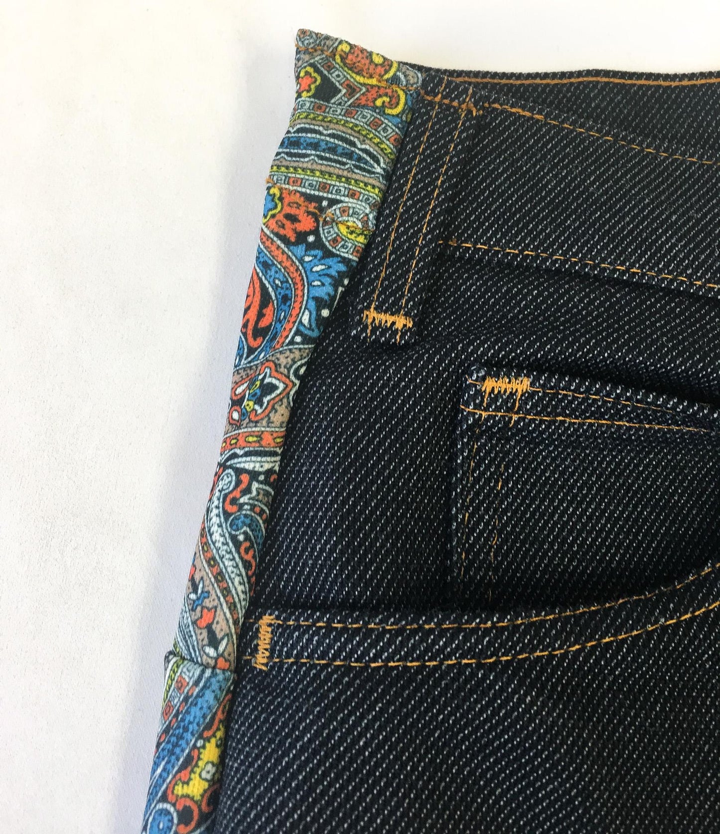 Vintage 60s Levi's Orange Tab Floral Patchwork Dark Wash Pants, Sz. 31 x 32, Vintage Western Pants