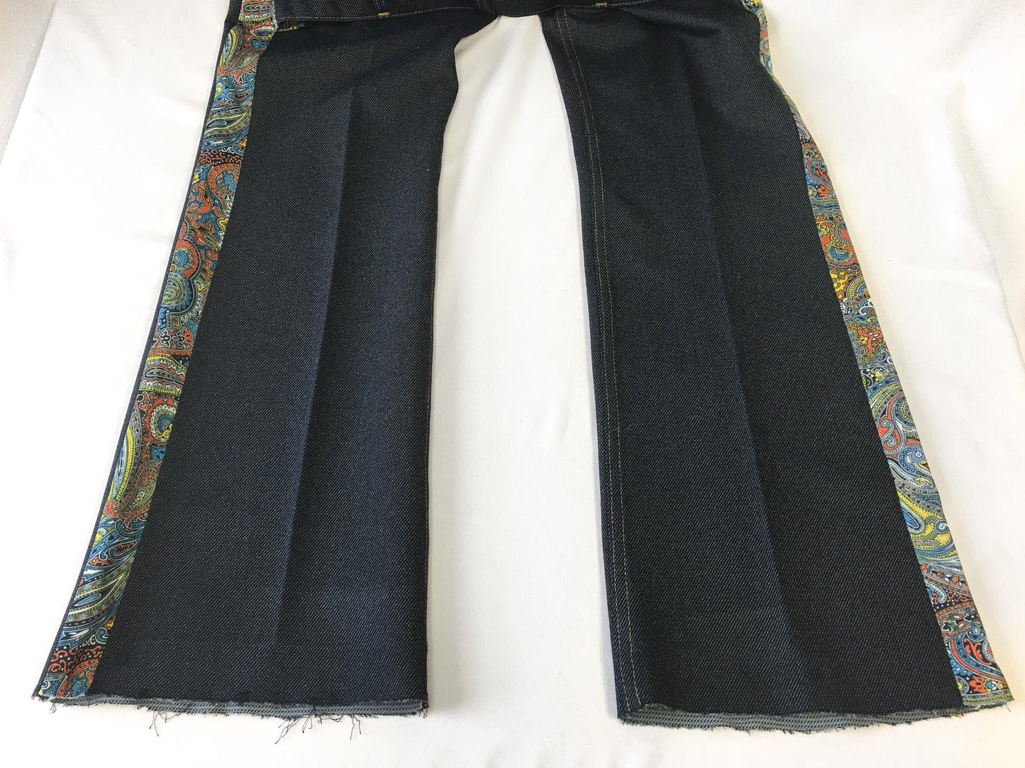 Vintage 60s Levi's Orange Tab Floral Patchwork Dark Wash Pants, Sz. 31 x 32, Vintage Western Pants