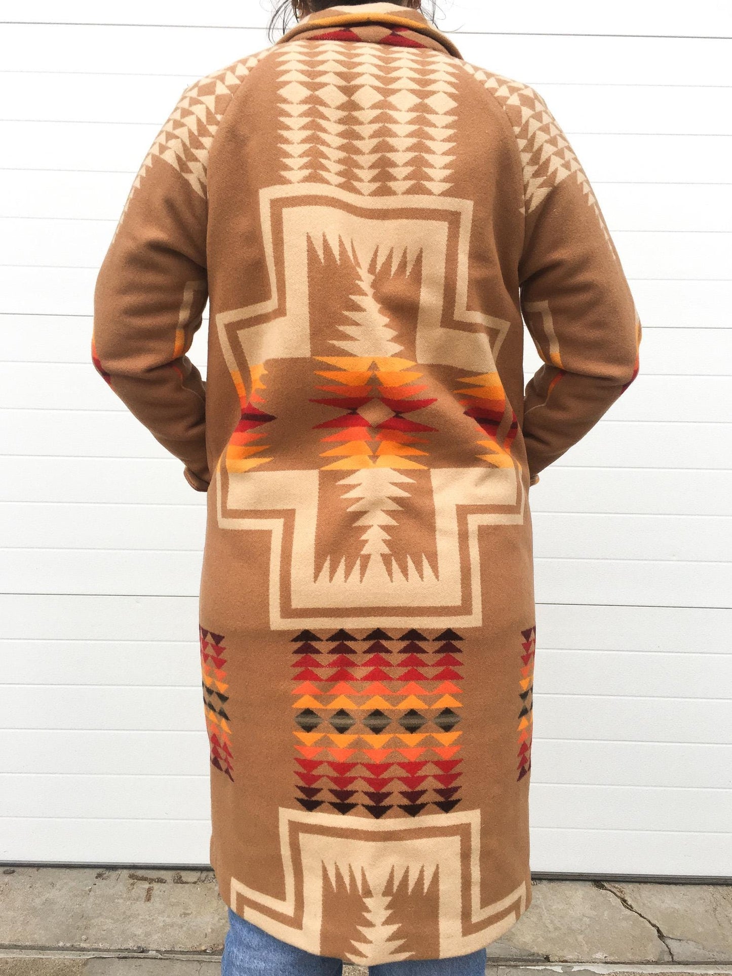 Vintage Inspired Pendleton Archive Harding Brown Aztec Wool Coat, Women's Sz. M, Western Southwest Style Coat