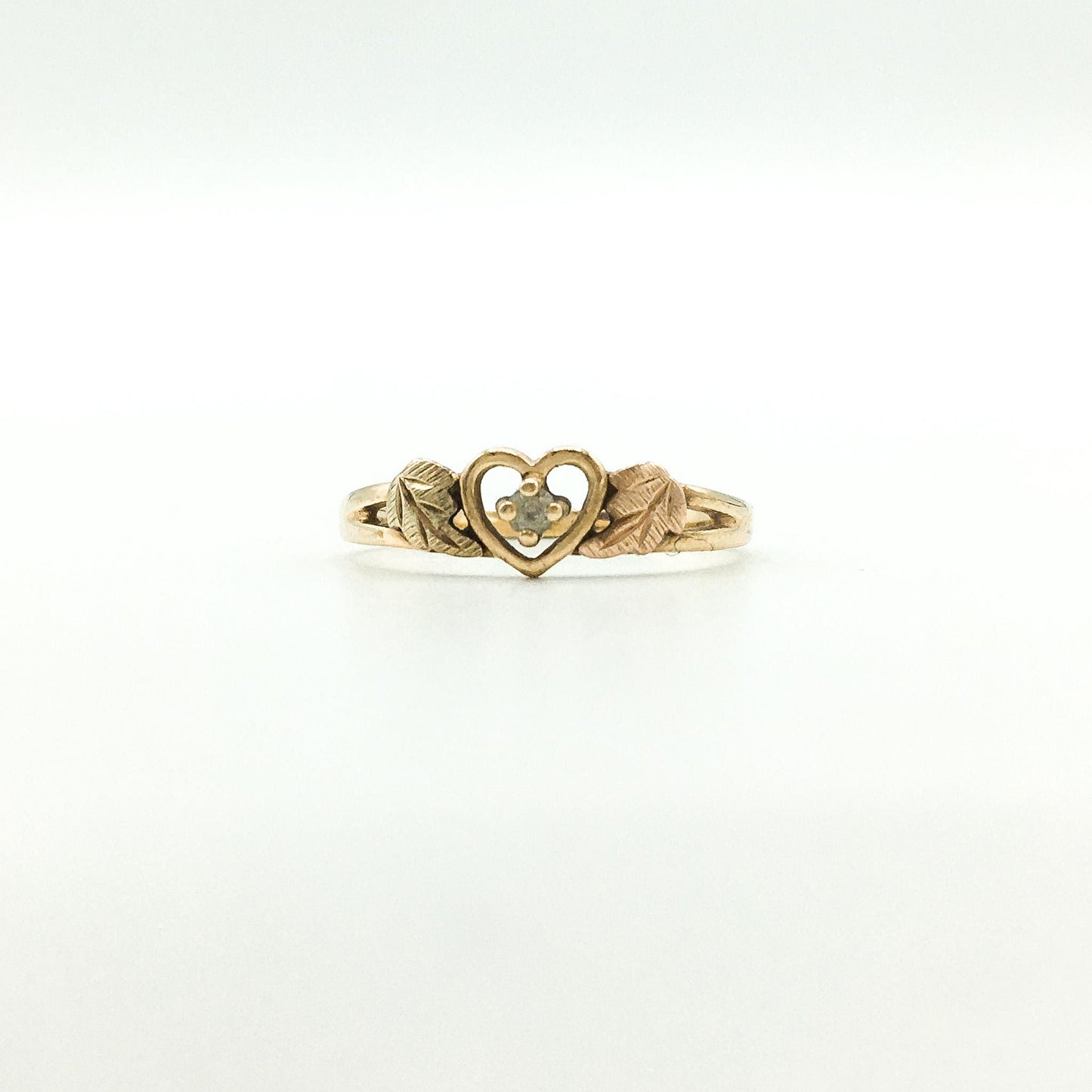 10K Black Hills Gold Heart Ring with White Topaz Stone, Size 5