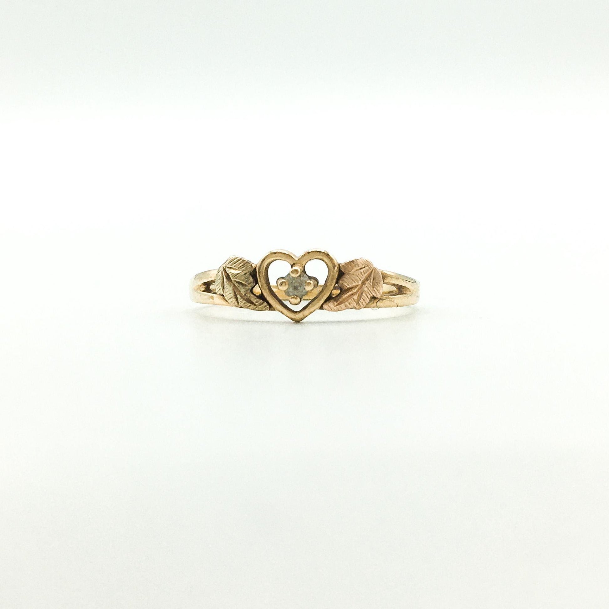 10K Black Hills Gold Heart Ring with White Topaz Stone, Size 5