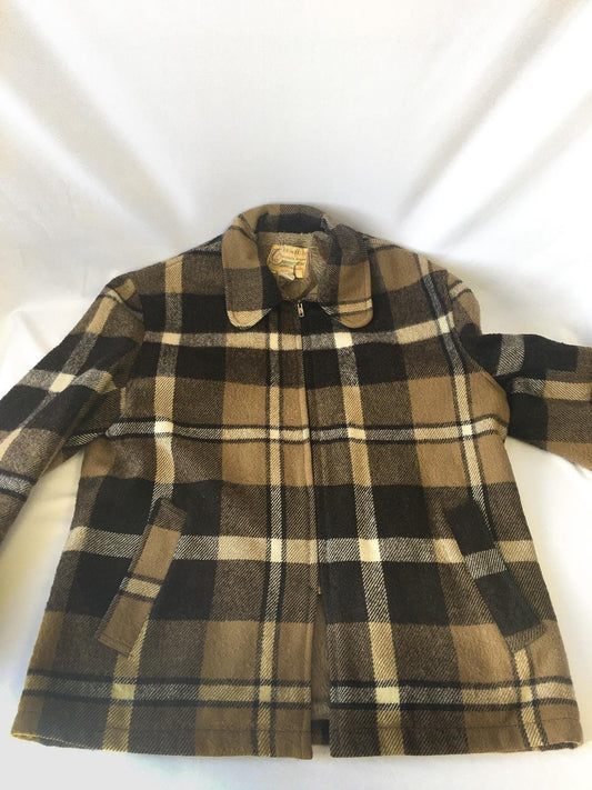 Vintage 90s Bemidji Woolen Mills Brown Plaid Wool Jacket, Sz. 42, Vintage Wool Jacket