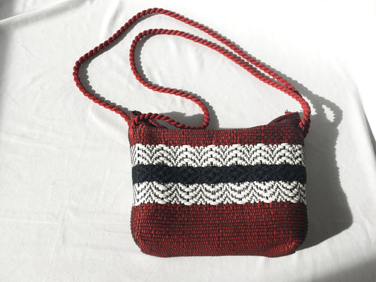 Vintage Handcrafted Red, White and Blue Crocheted Striped Tote Shoulder Bag