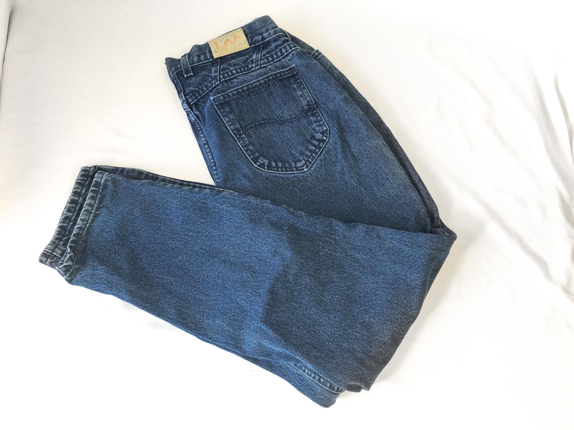 Vintage 90s LEE Dark Wash High Waisted Tapered Mom Jeans, Sz. 28" x 28", Vintage 90s Denim Jeans