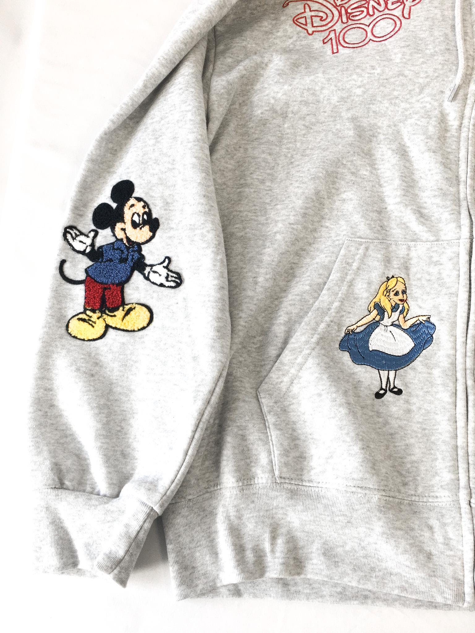 Vintage Inspired Disney 100 Years Mickey and Alice in Wonderland Gray Hoodie, Sz. L, Vintage Disney Apparel