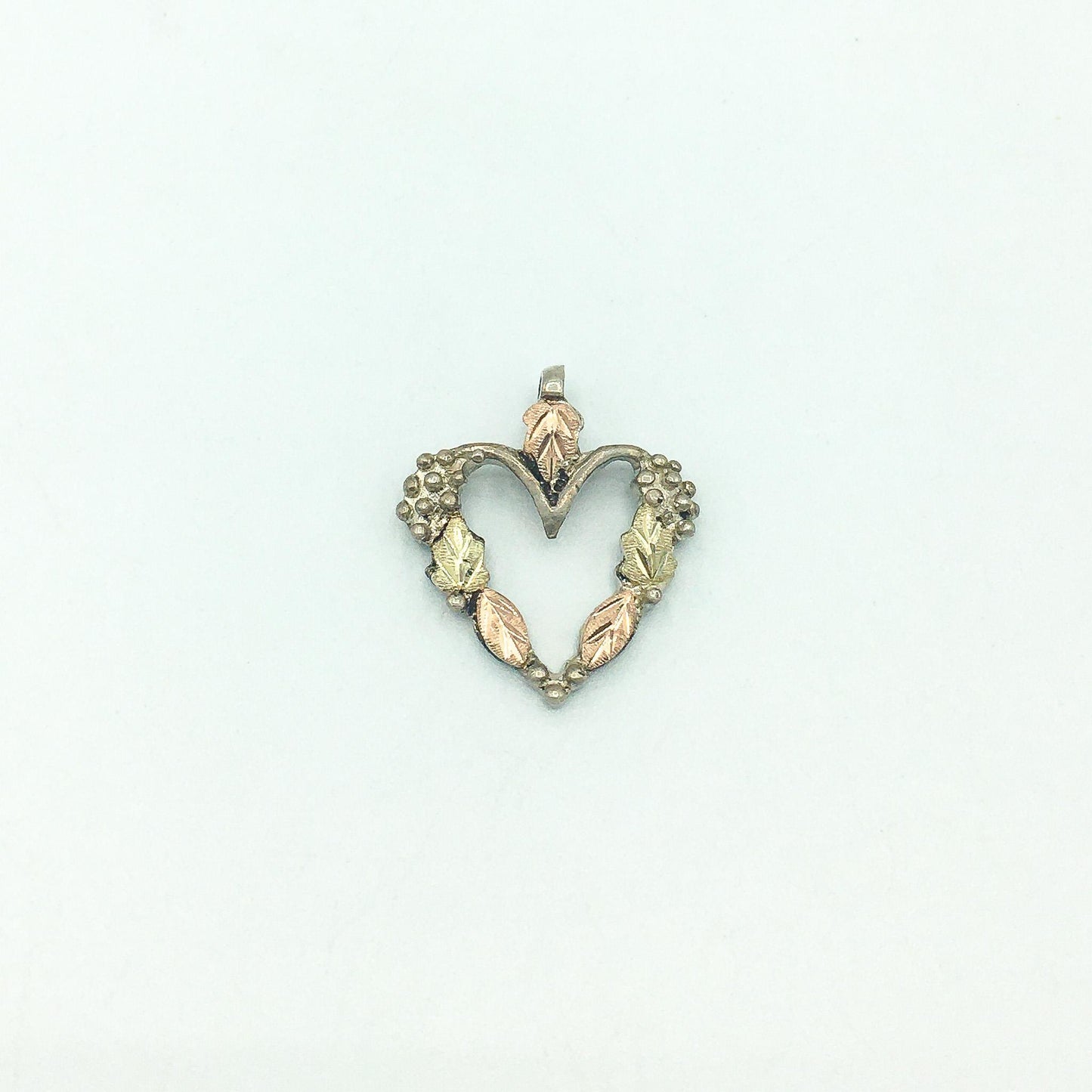 10k Gold & 925 Silver Black Hills Gold Heart Pendant, Grape Leaf Heart Pendant