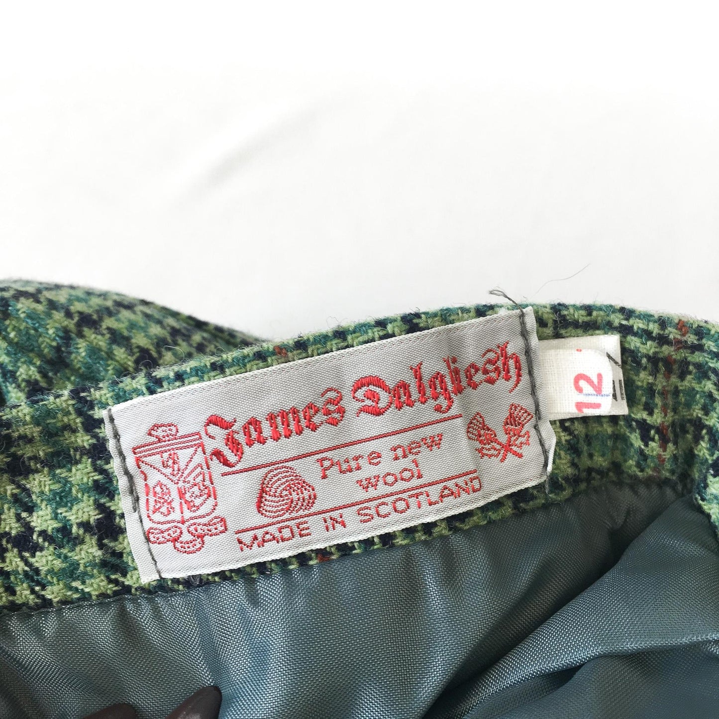 Vintage James Dalgiesh Green Plaid Wool Skirt, Vintage Sz. 12