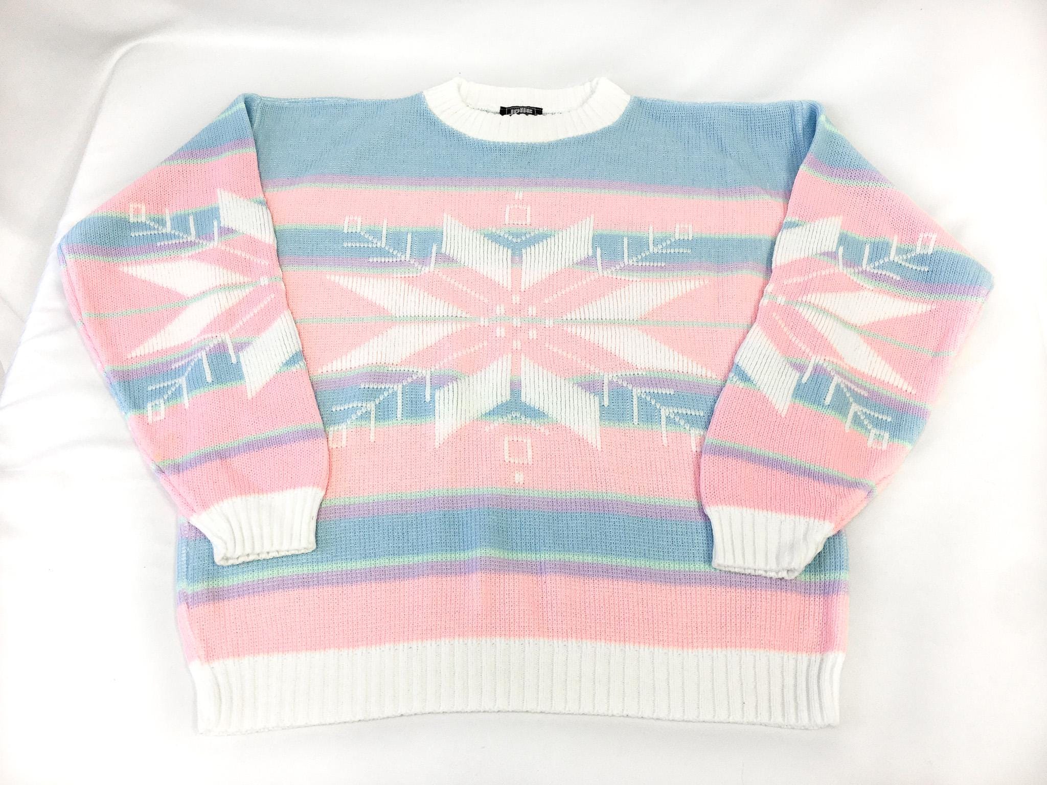 Vintage 80s Sweaters by Jolie Pastel Pink and Blue Snowflake Sweater Shop Dakota Ranch