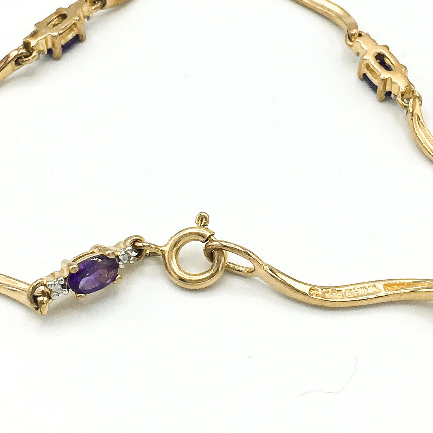 925 Genuine Amethyst and Diamond Wave Length Bracelet