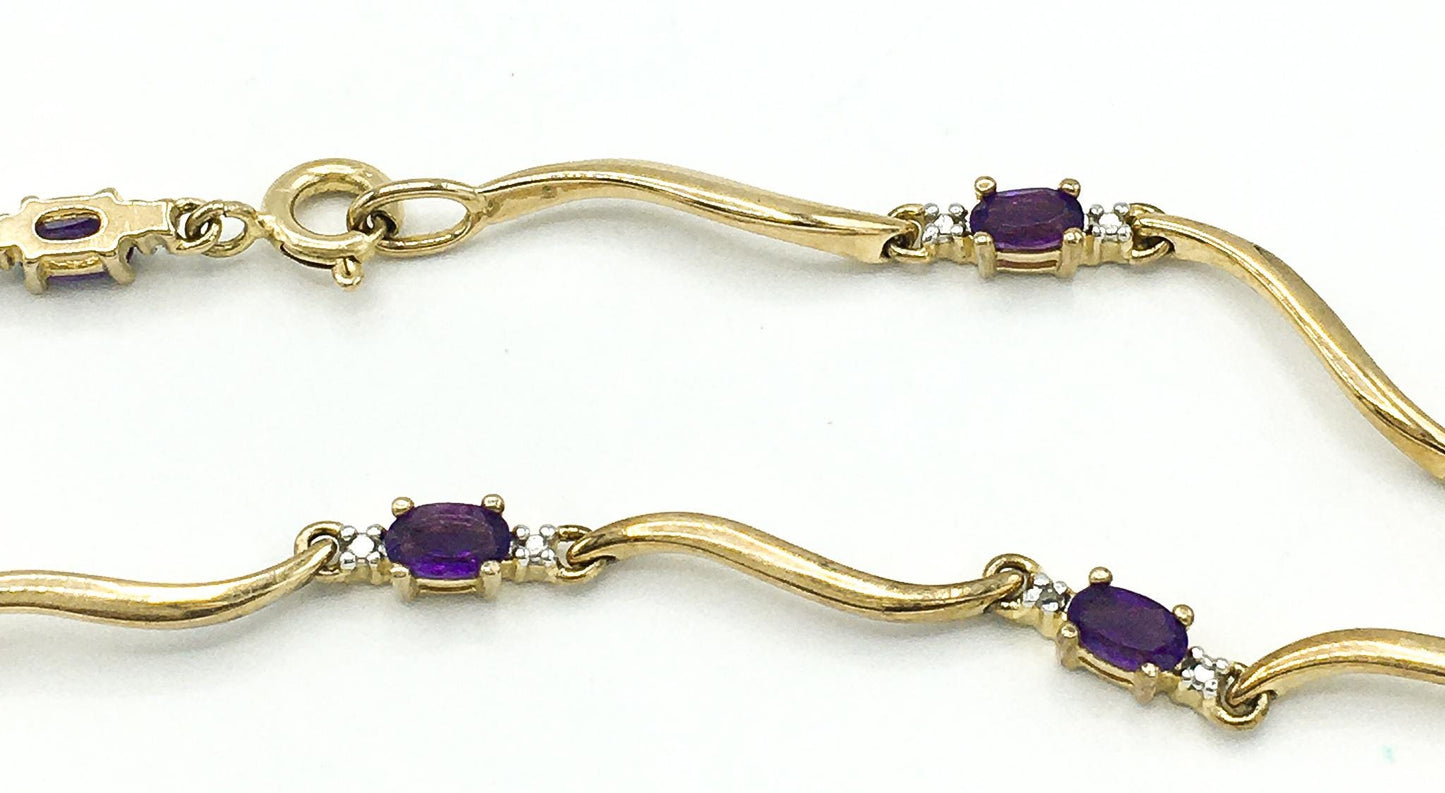 925 Genuine Amethyst and Diamond Wave Length Bracelet