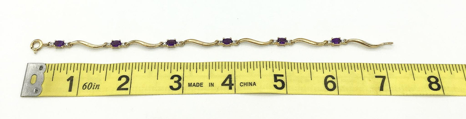 925 Genuine Amethyst and Diamond Wave Length Bracelet