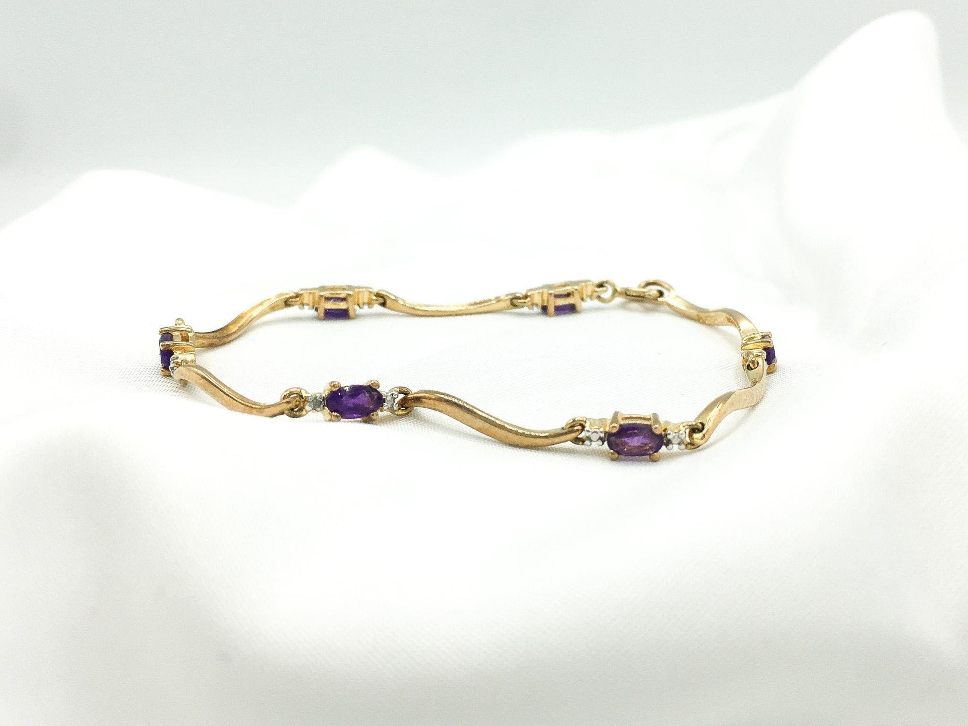 925 Genuine Amethyst and Diamond Wave Length Bracelet