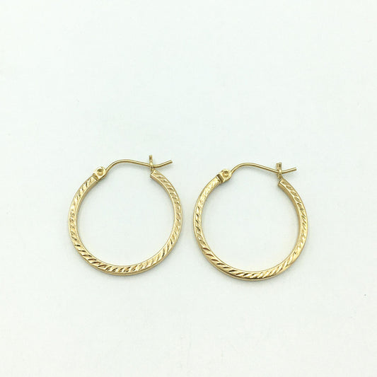 14K Yellow Gold Etched Hoop Earrings