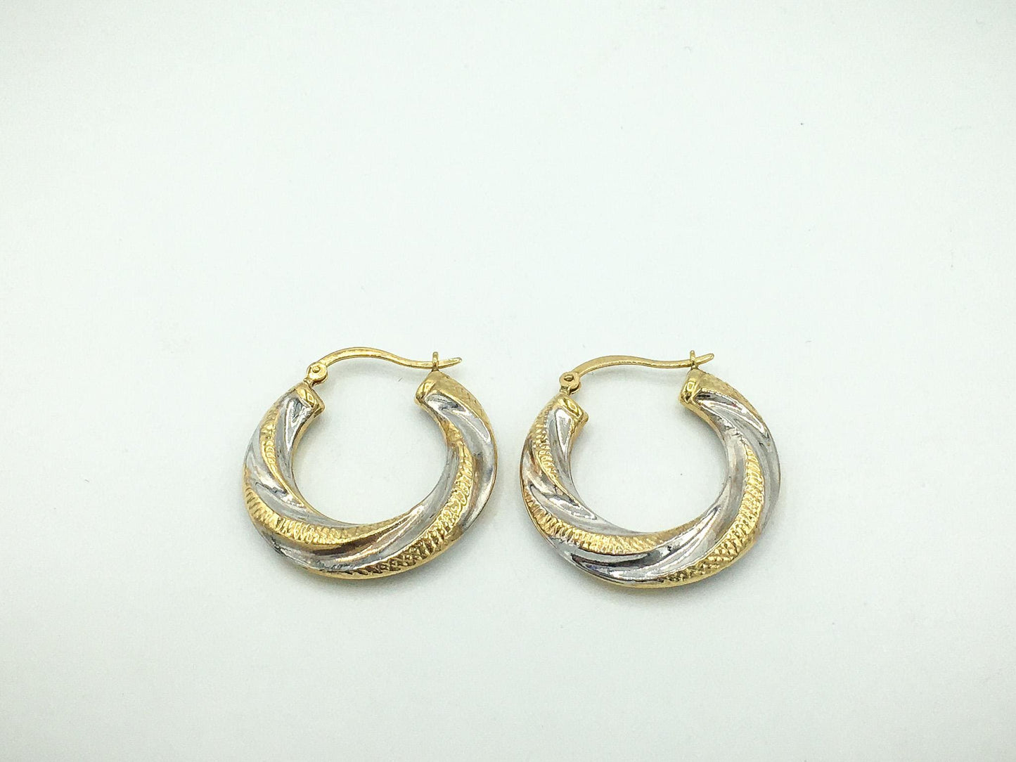 14K Gold Two Tone Hollow Hoop Earrings