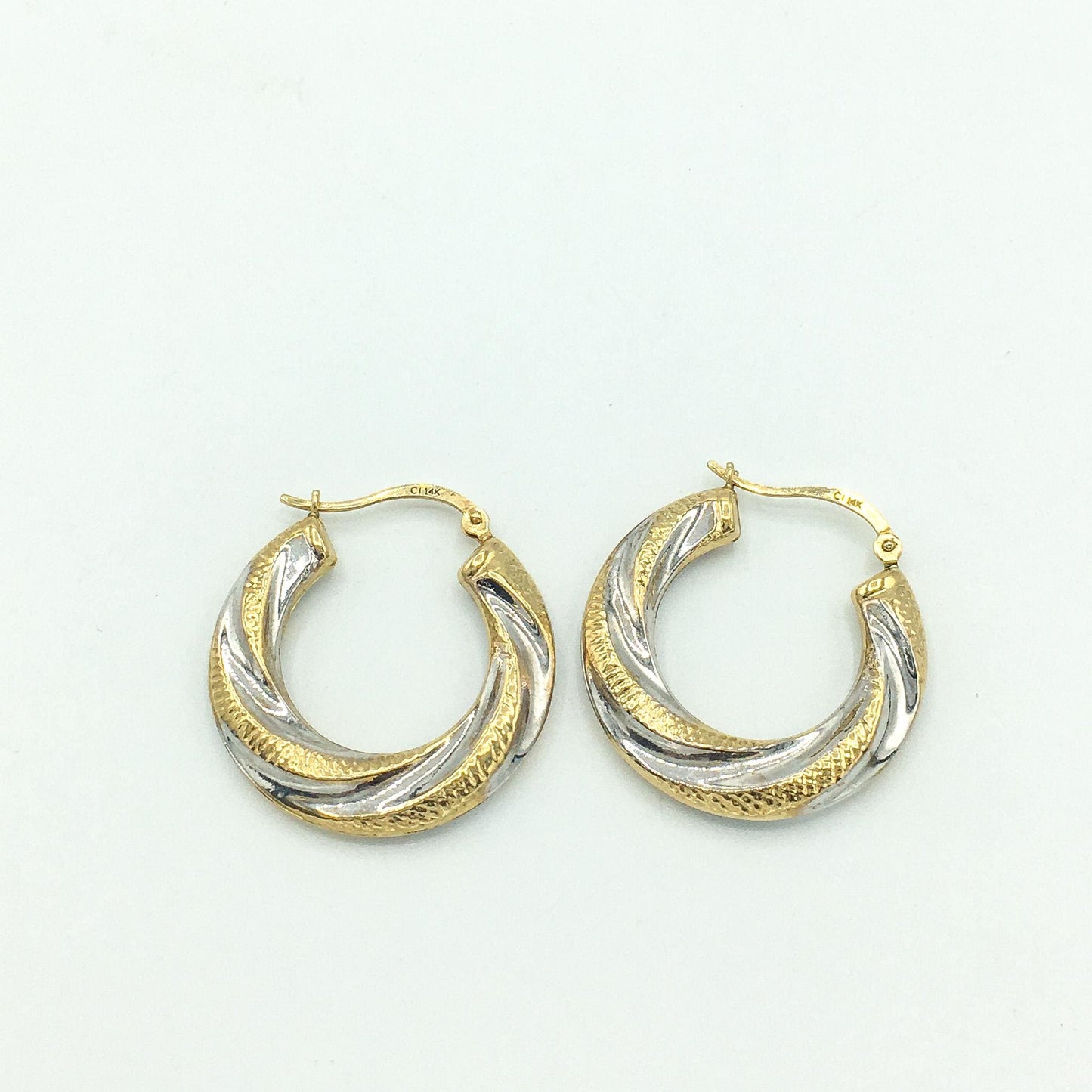 14K Gold Two Tone Hollow Hoop Earrings