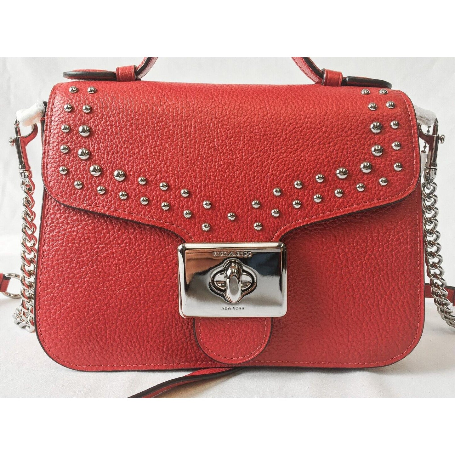 New Without Tags Coach Cassidy Rivet Top Handle Crossbody Bright Cardinal