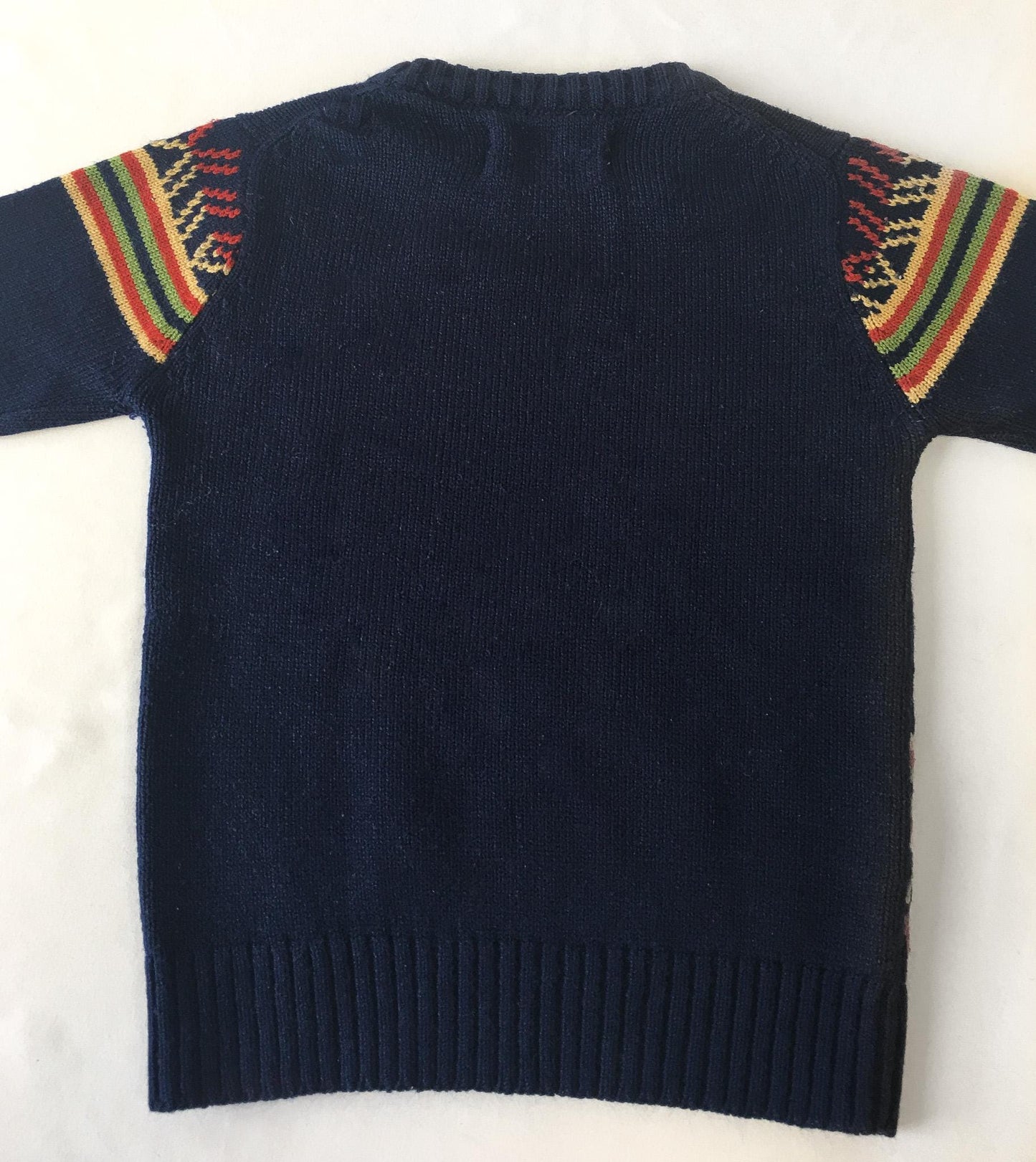 Vintage 60s Man-Lee Sportswear Navy Multicolor Abstract Animals Sweater, Vintage Children's Sweater