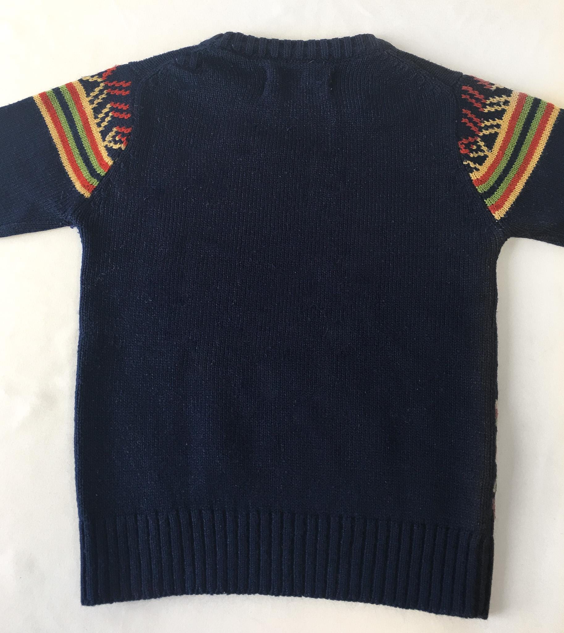 Vintage 60s Man-Lee Sportswear Navy Multicolor Abstract Animals Sweater, Vintage Children's Sweater