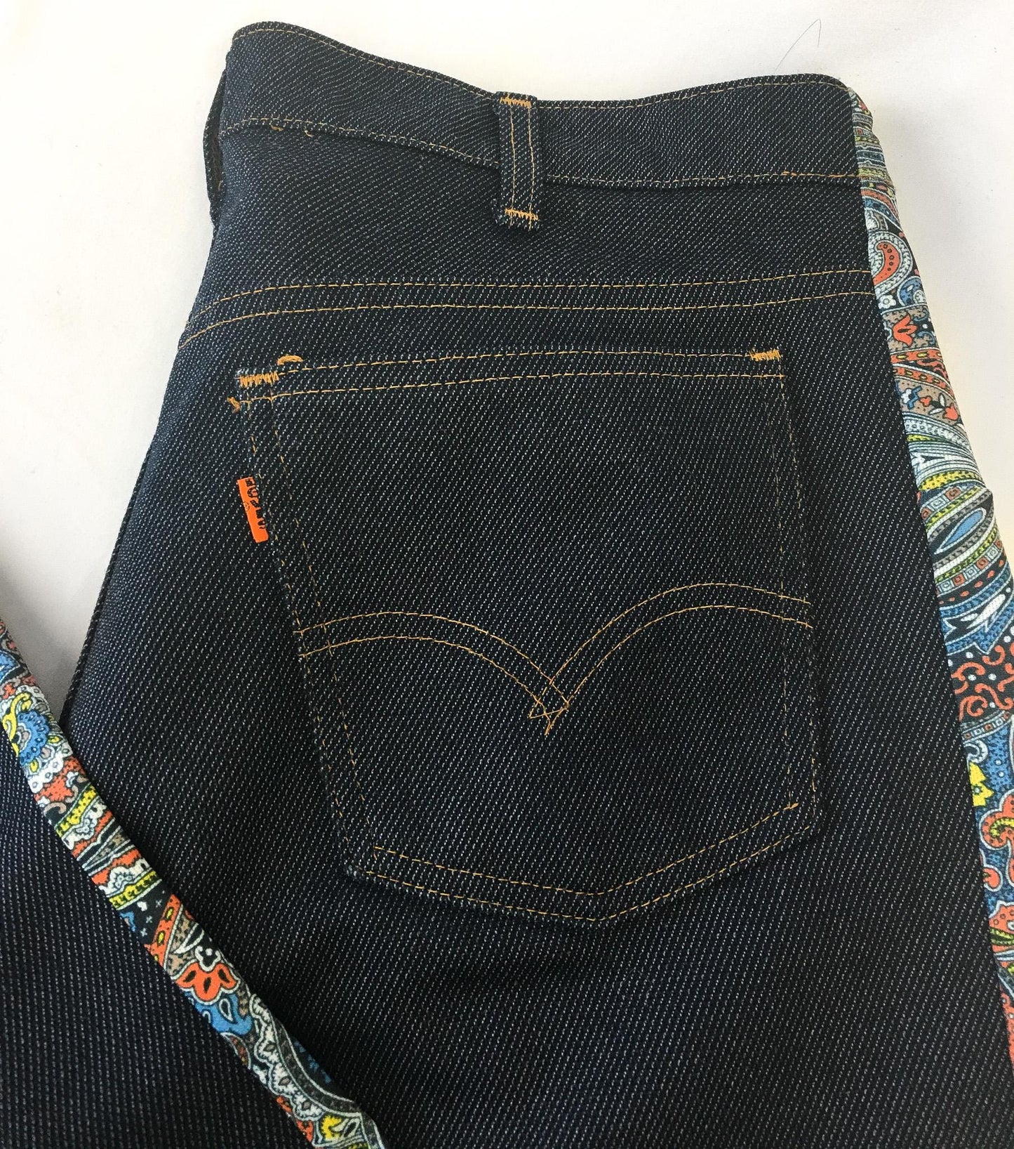 Vintage 60s Levi's Orange Tab Floral Patchwork Dark Wash Pants, Sz. 31 x 32, Vintage Western Pants