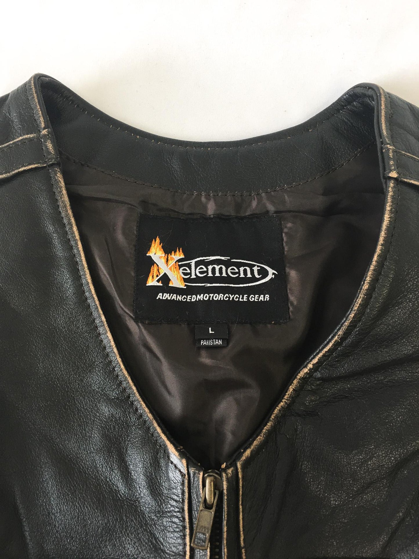 NWT Xelement Distressed Black and Beige Striped Leather Biker Vest, Women's Sz. L, Vintage Motorcycle Vest