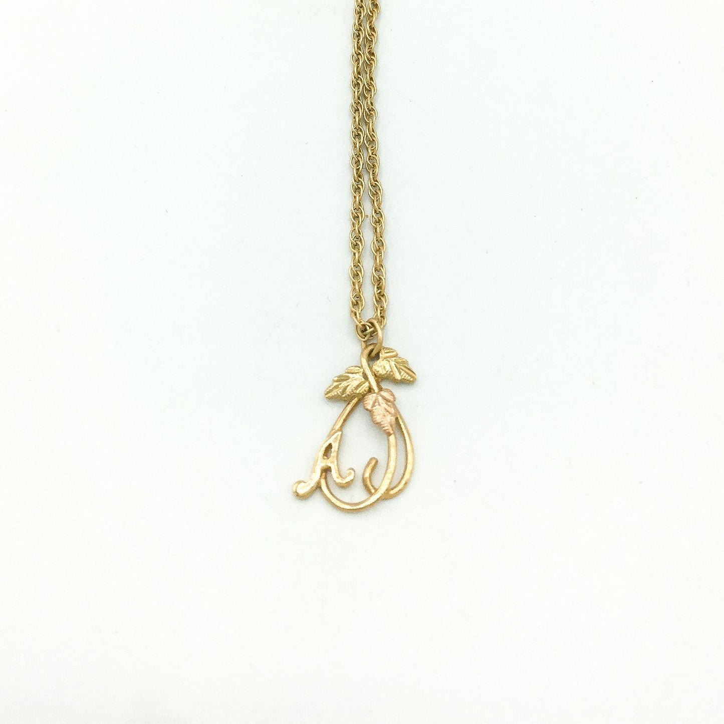 10K Black Hills Gold Letter "A" Pendant Necklace, 14K GF Rope Chain