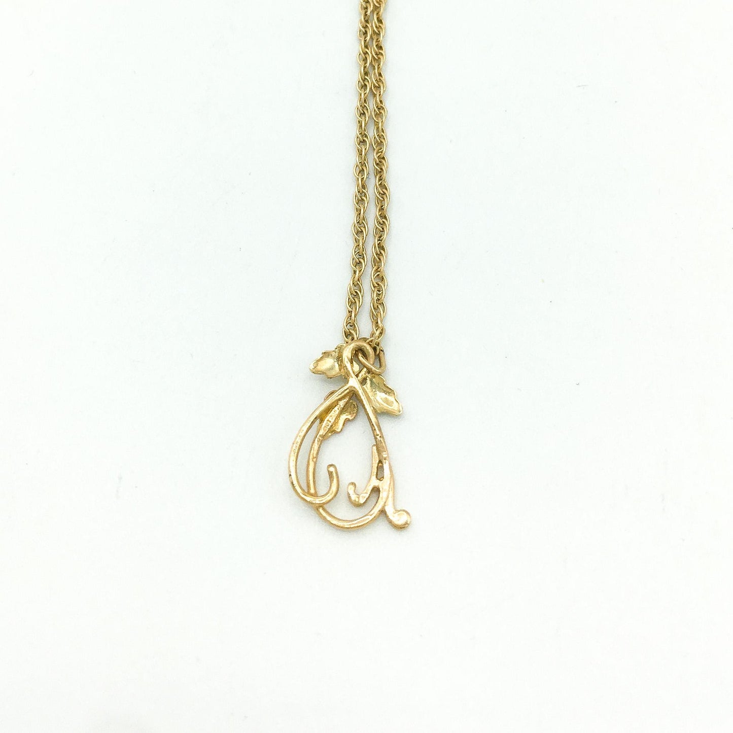 10K Black Hills Gold Letter "A" Pendant Necklace, 14K GF Rope Chain