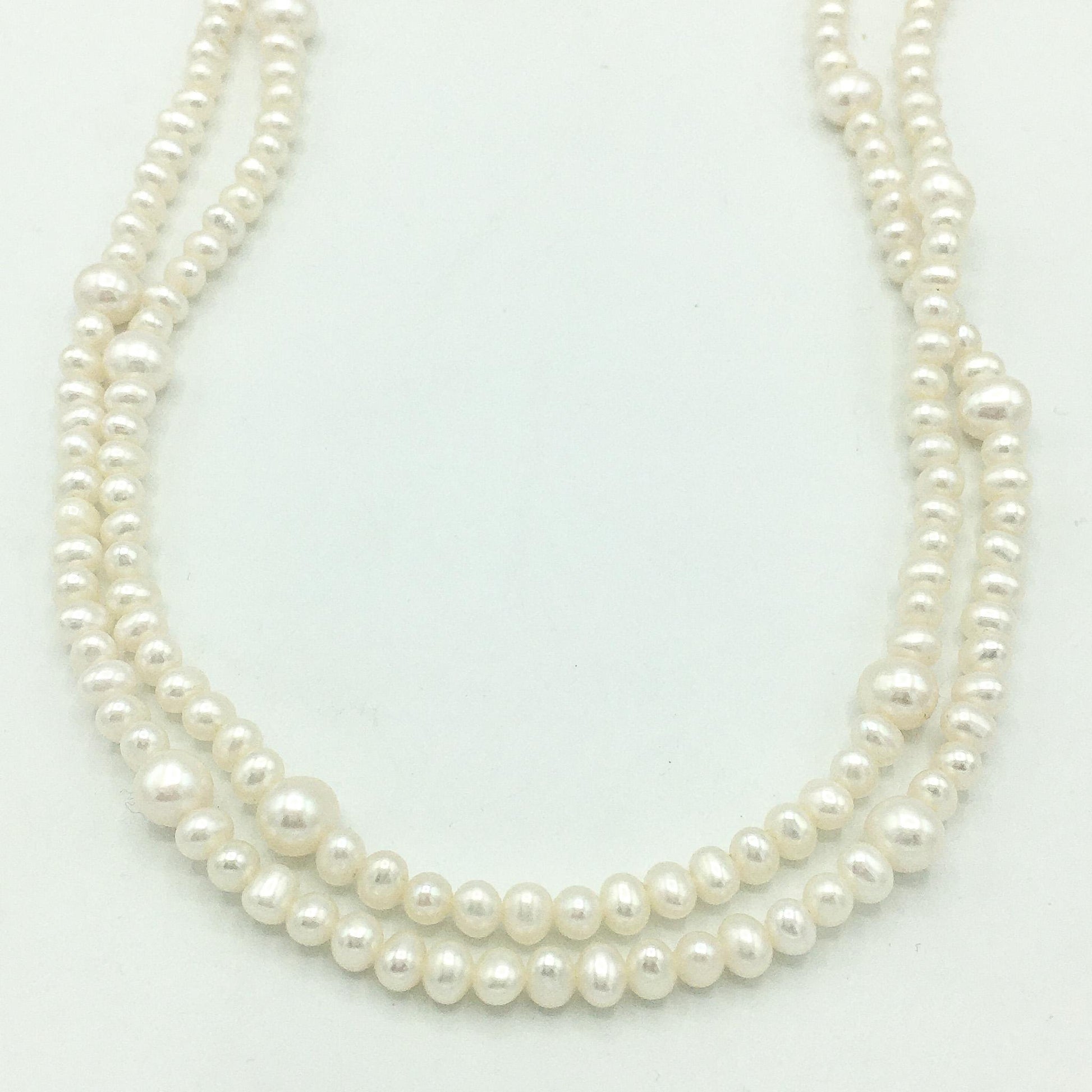 Vintage 10k Double Strand Pearl Necklace, 17" Pearl Necklace