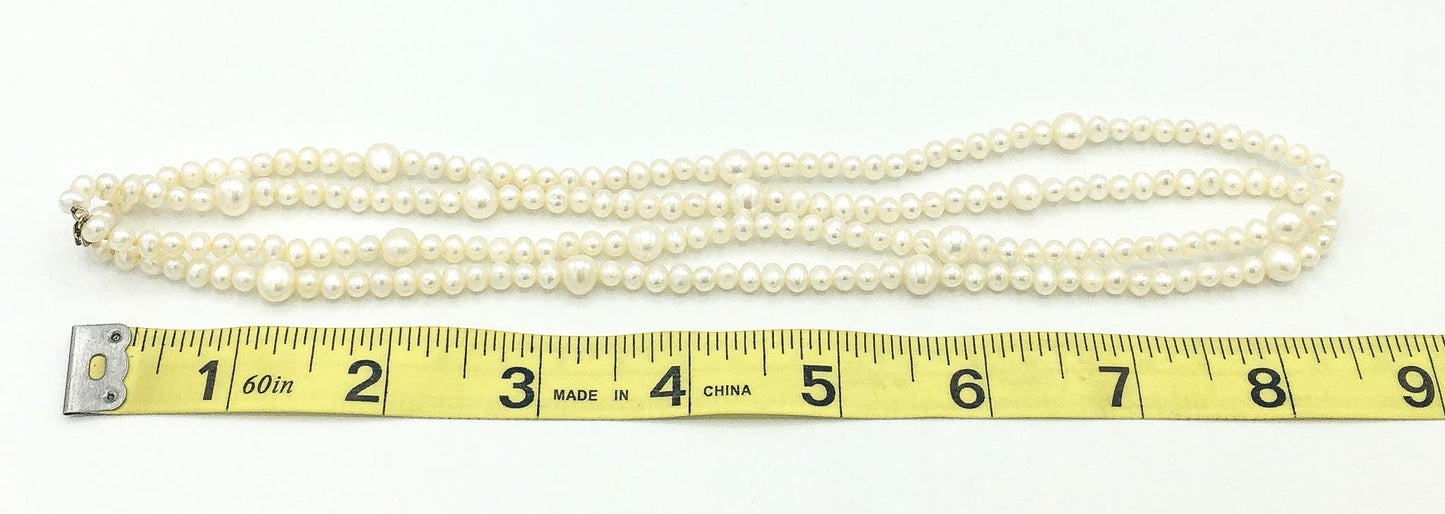 Vintage 10k Double Strand Pearl Necklace, 17" Pearl Necklace