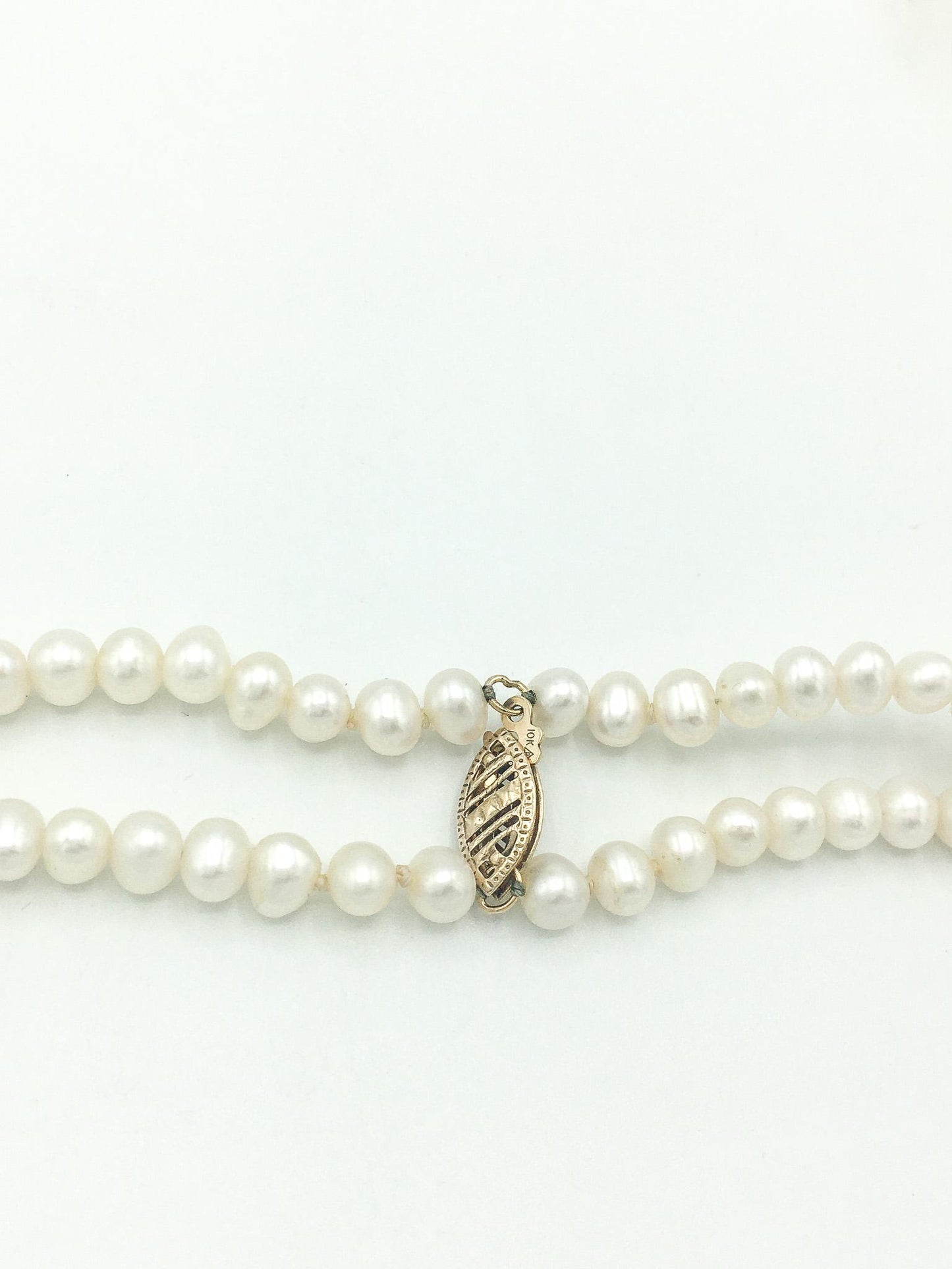 Vintage 10k Double Strand Pearl Necklace, 17" Pearl Necklace