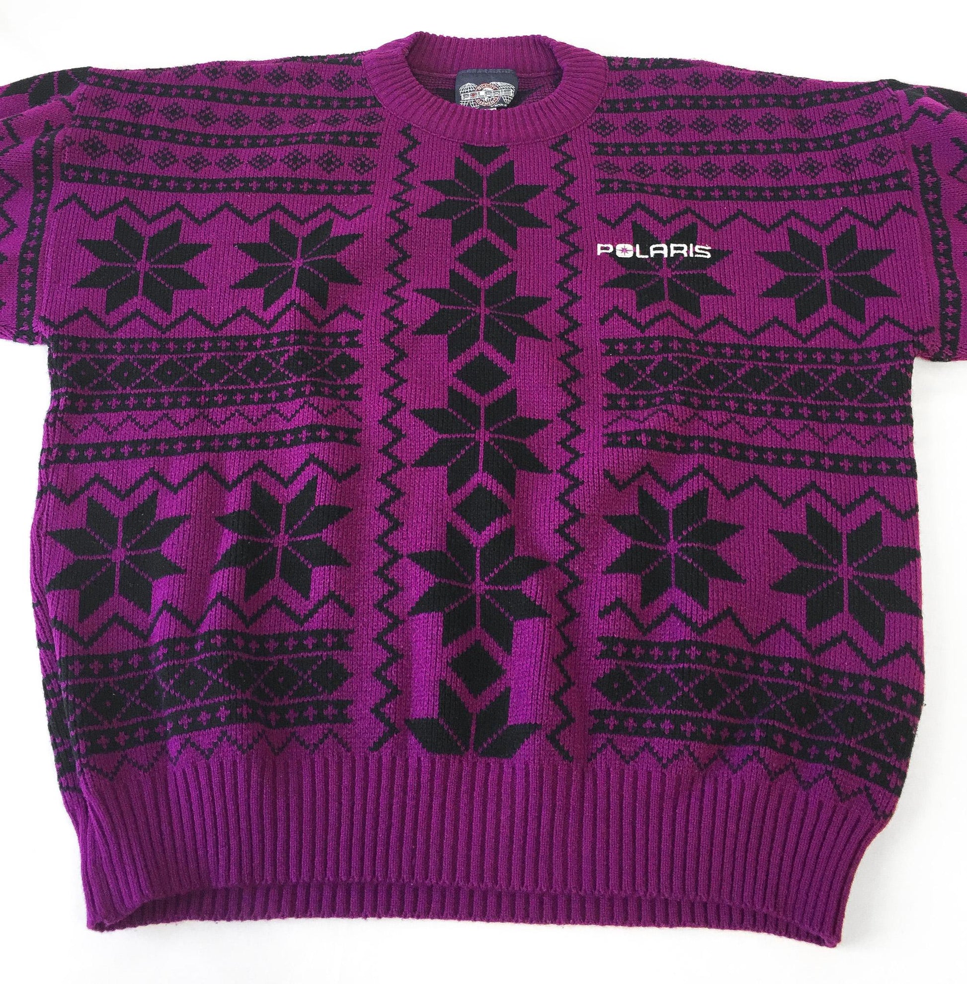 Vintage 90s Polaris Magenta/Purple Fair Isle Print Sweater, Men's Sz. XL, Vintage Festive Holiday Christmas Sweater