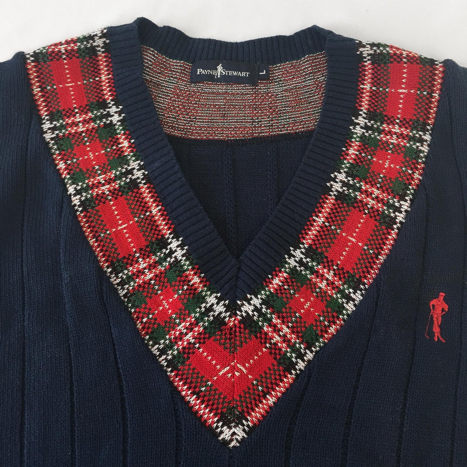 Vintage Payne Stewart Navy and Red Plaid Golfer Sweater Vest, Men's Sz. L