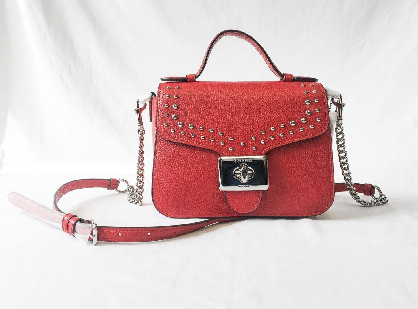 New Without Tags Coach Cassidy Rivet Top Handle Crossbody Bright Cardinal