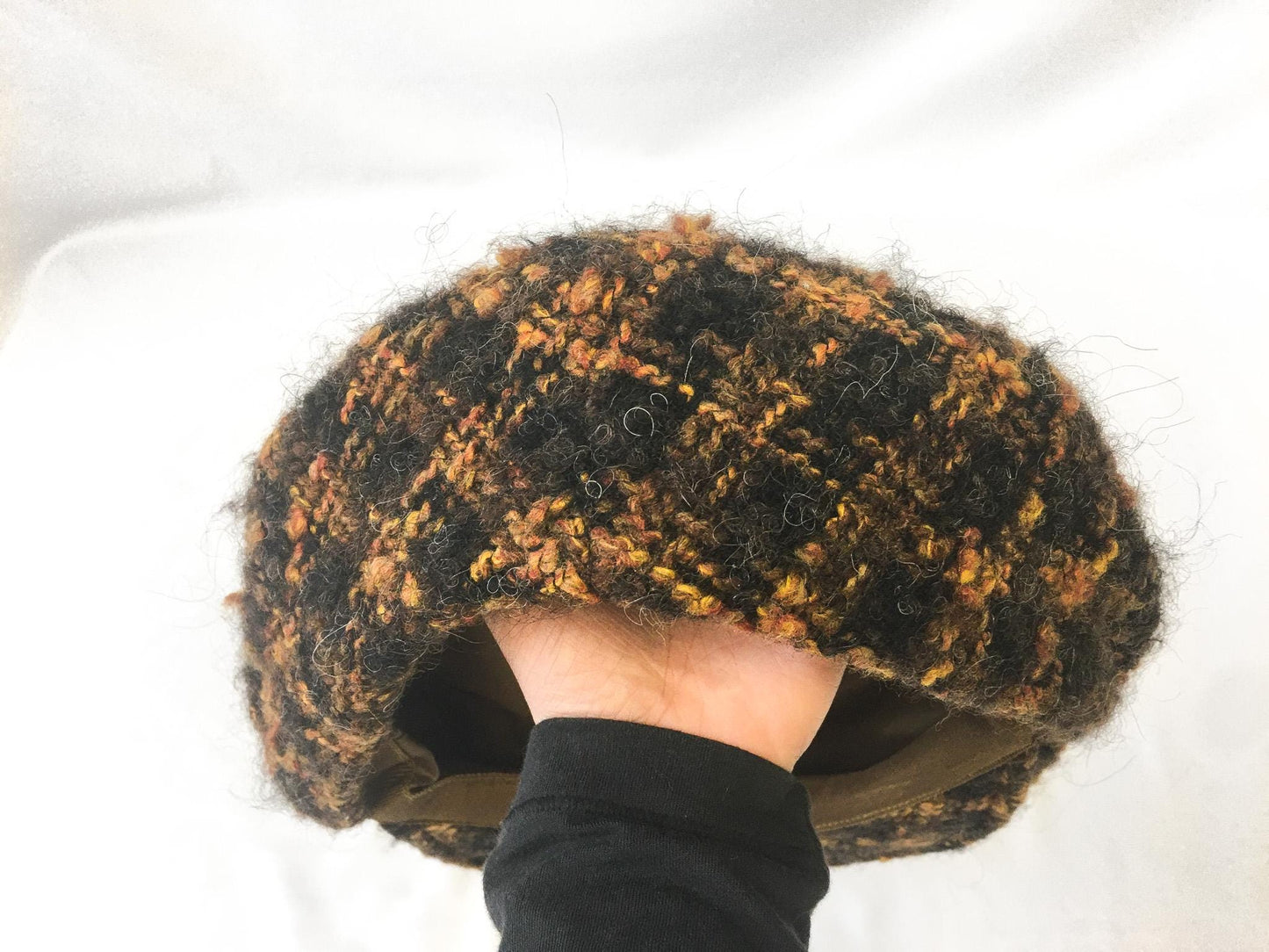 Vintage Doria Gruppo Borsalino Brown Orange Plaid Wool Mohair Newsboy Cap, Sz. 7 3/4