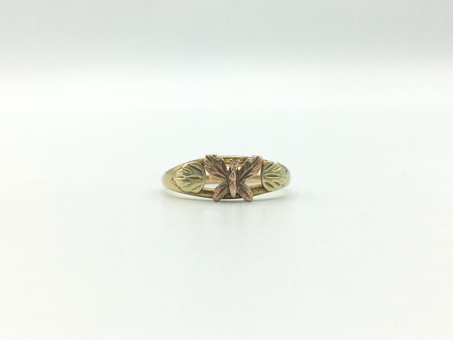 Vintage 10K Black Hills Gold Butterfly and Leaf Ring, Sz. 6.5