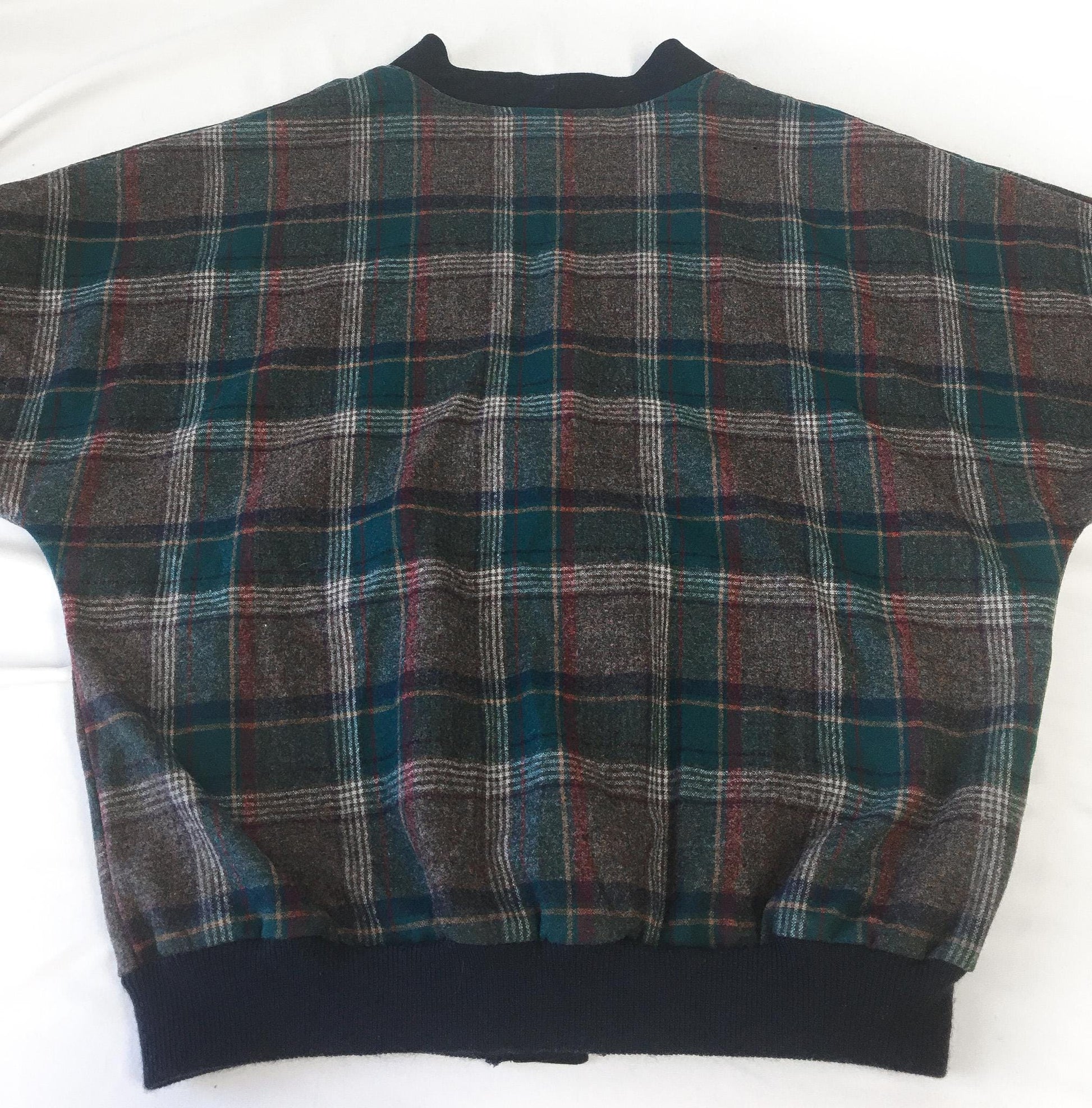 Vintage 60s Pendleton Navy and Brown Plaid Tartan Print Wool Cardigan Sweater, Approx. Men's Sz. M/L