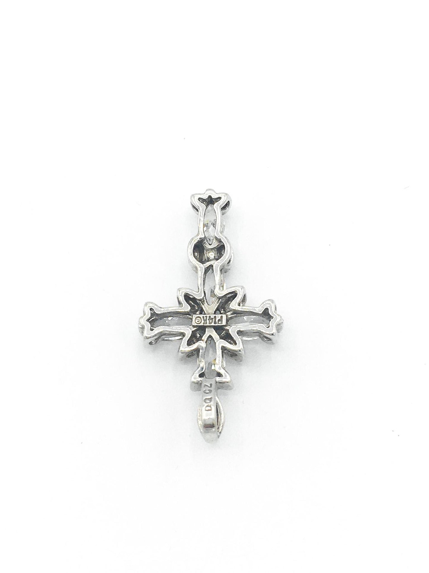 14K Plumb White Gold and Cubic Zirconia Cross Pendant, 1"