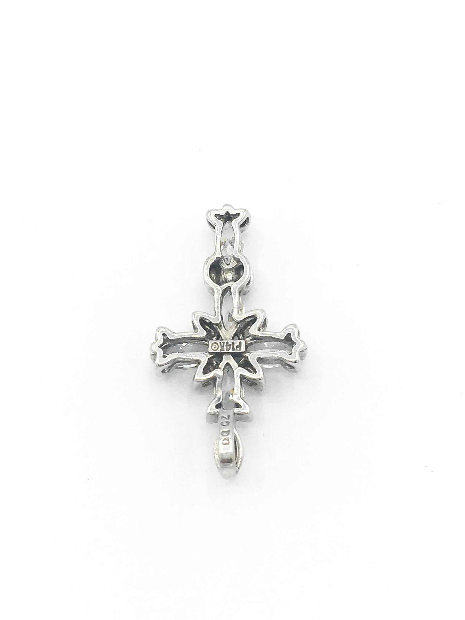 14K Plumb White Gold and Cubic Zirconia Cross Pendant, 1"