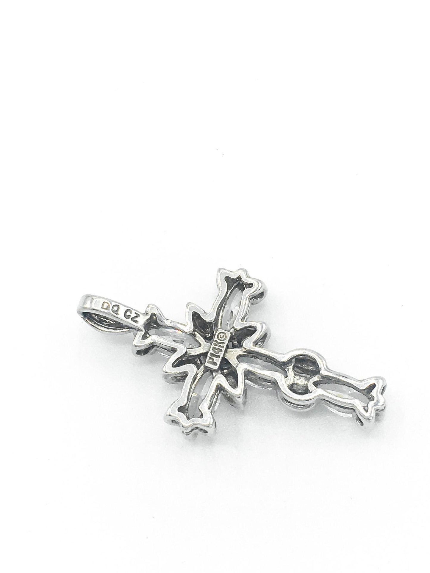 14K Plumb White Gold and Cubic Zirconia Cross Pendant, 1"