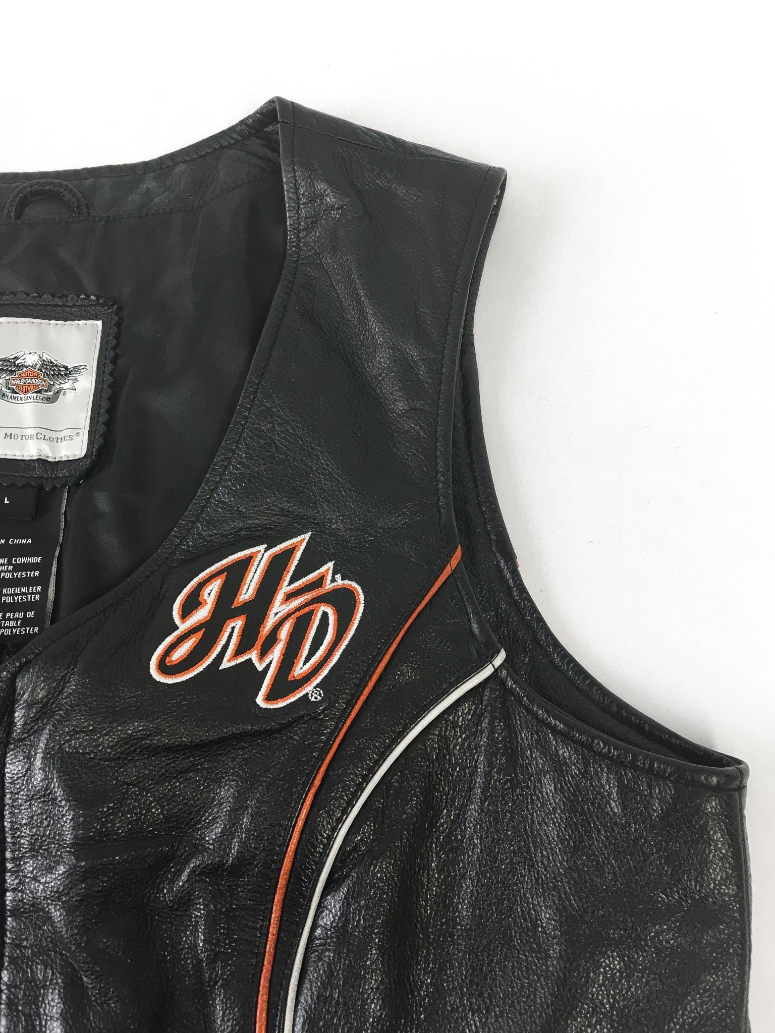 Vintage Inspired Harley Davidson Juneau Black Leather Vest, Women's Sz. L, Vintage Harley Biker Apparel