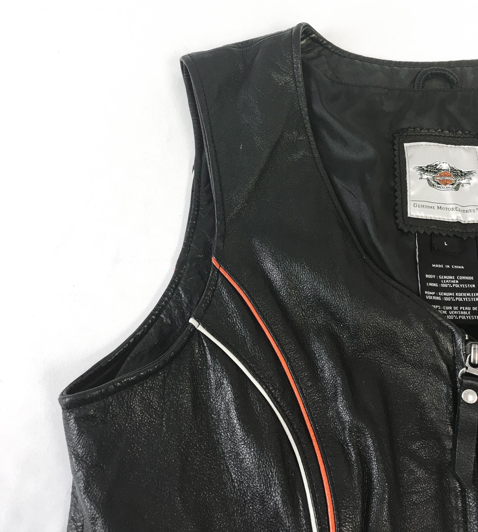 Vintage Inspired Harley Davidson Juneau Black Leather Vest, Women's Sz. L, Vintage Harley Biker Apparel