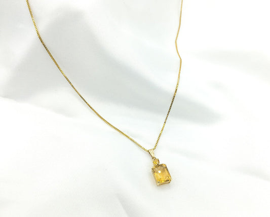 14K Gold Citrine Pendant with 14K Gold Box Chain, 20", Simple Everyday Birthstone Necklace