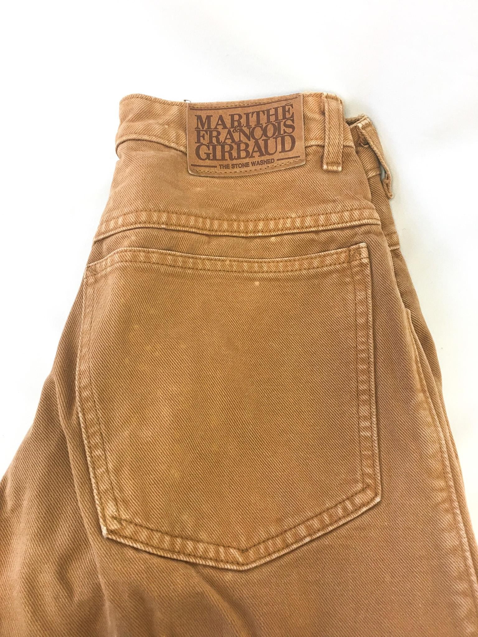 Vintage 90s Marithe Francois Girbaud Khaki High Waisted Tapered Leg Jeans, 25" x 27"