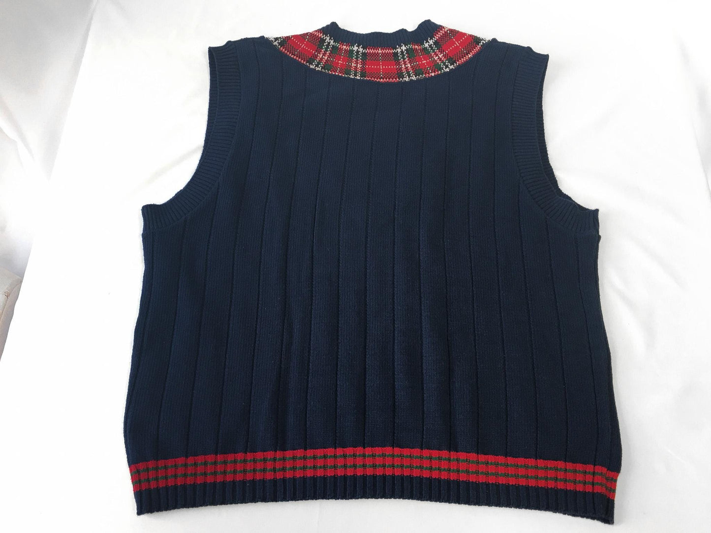 Vintage Payne Stewart Navy and Red Plaid Golfer Sweater Vest, Men's Sz. L