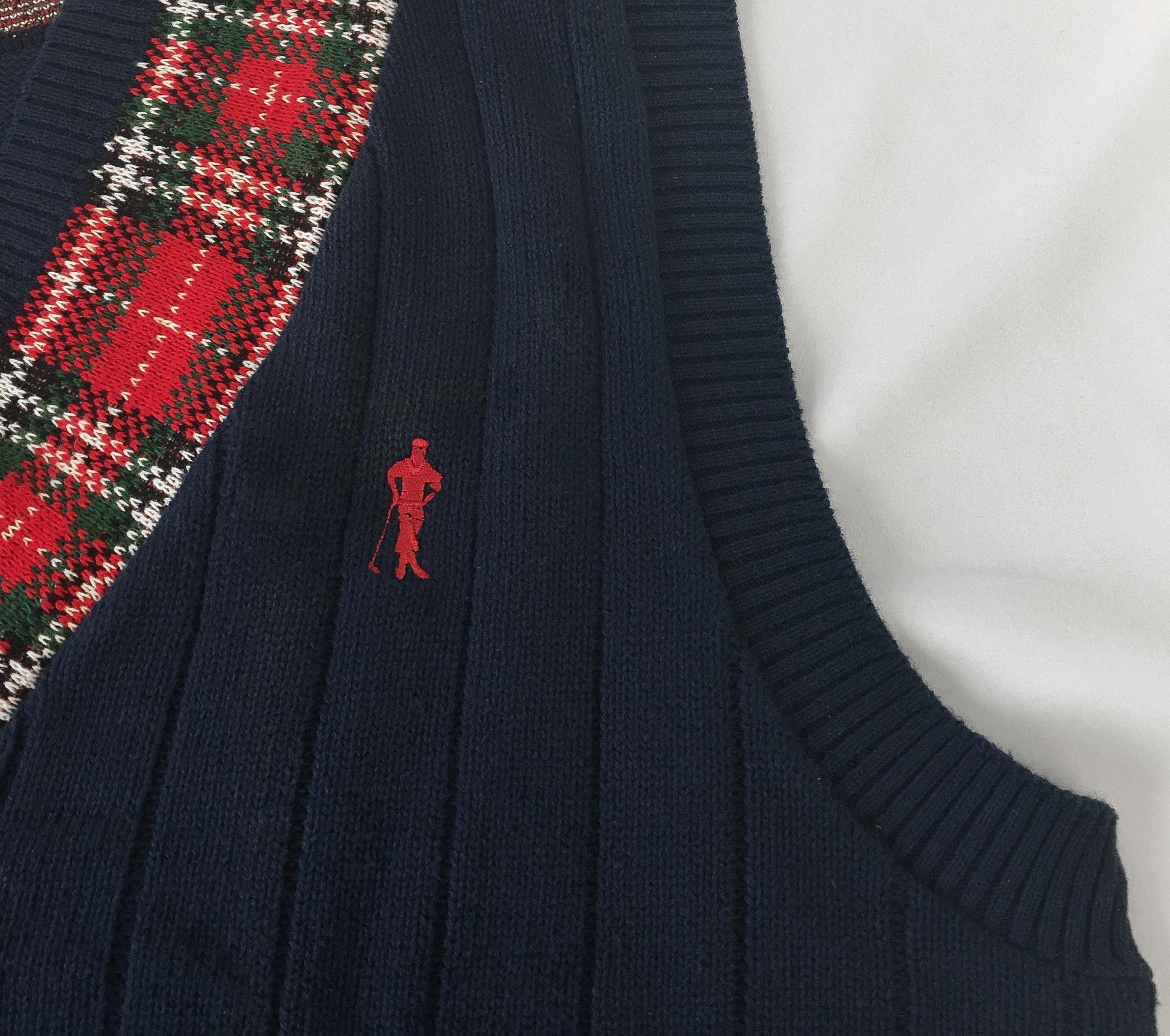 Vintage Payne Stewart Navy and Red Plaid Golfer Sweater Vest, Men's Sz. L