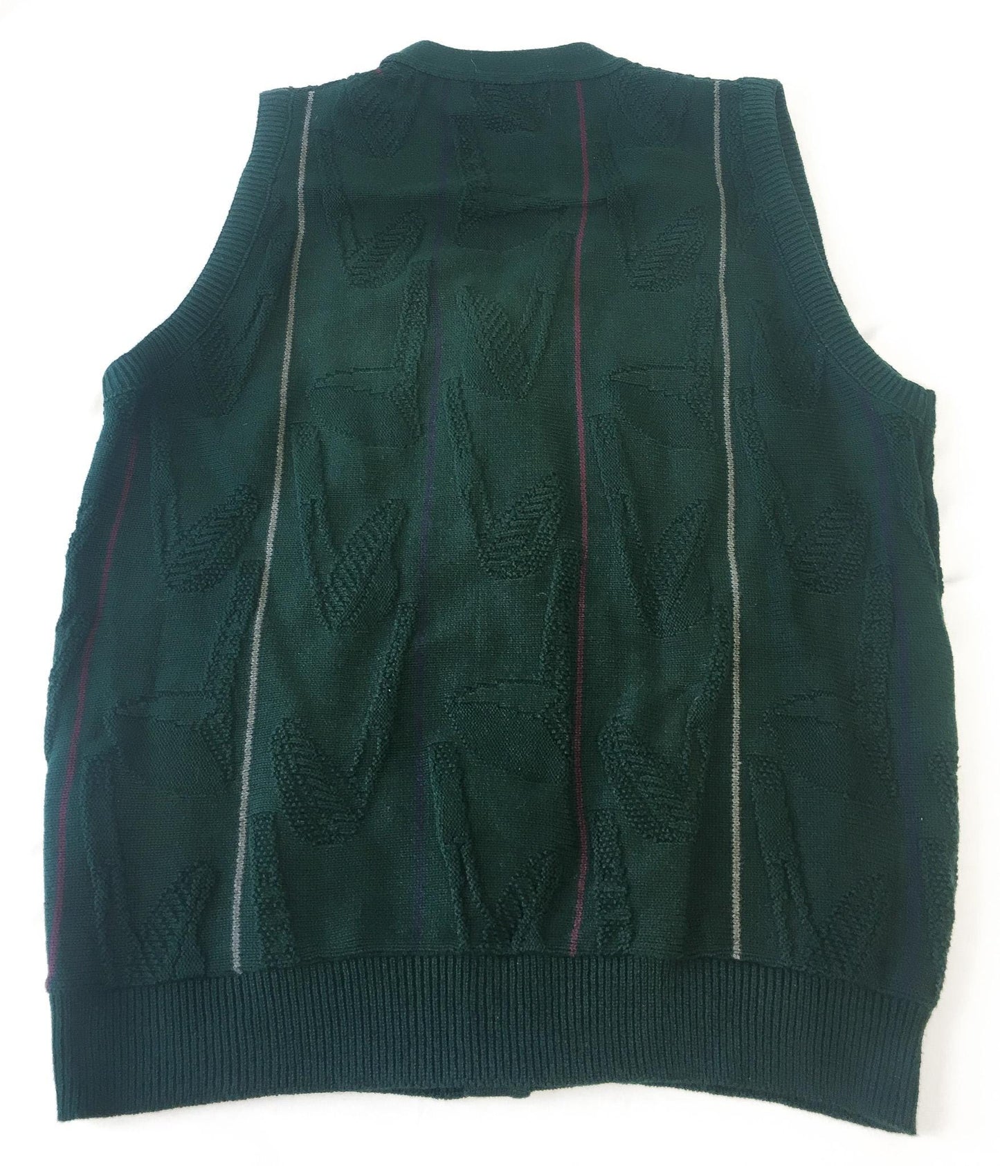 Vintage 90s Carmel Forest Green Golf Club Knit Detail Striped Button Cardigan Sweater Vest, Men's Sz. L