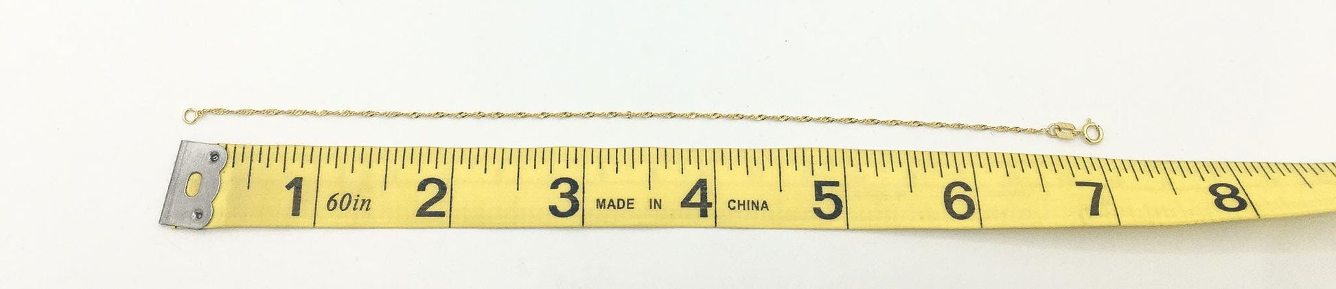 14K Gold Singapore Chain Bracelet, Made in Italy, 7", 1mm, .5g, Simple Everyday Bracelet