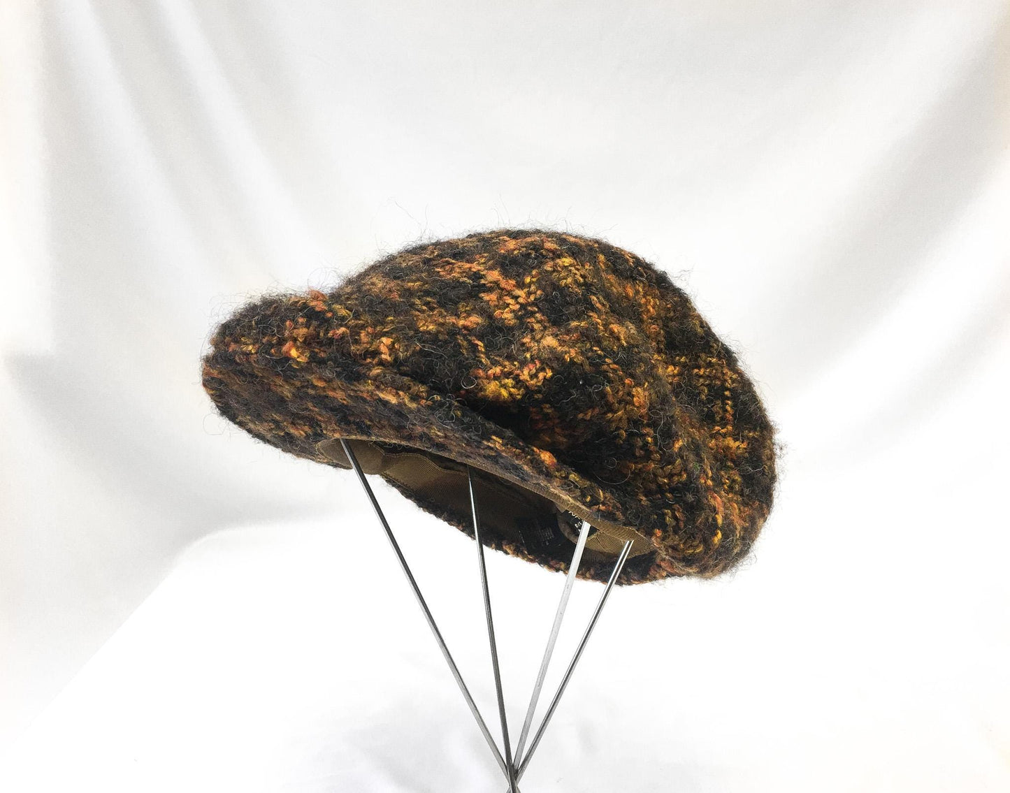 Vintage Doria Gruppo Borsalino Brown Orange Plaid Wool Mohair Newsboy Cap, Sz. 7 3/4